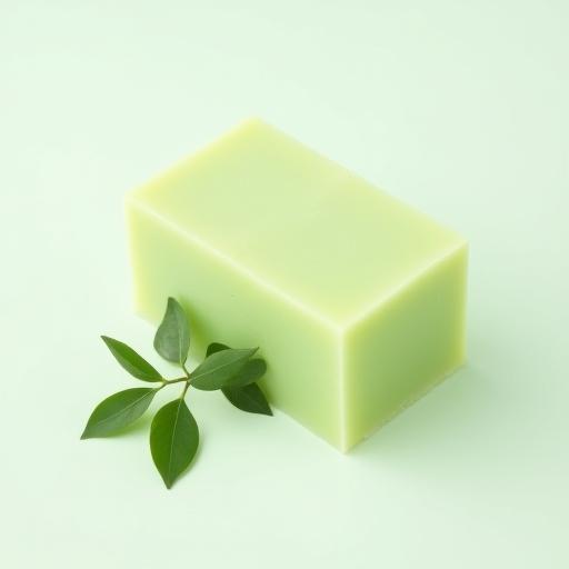 Handmade green eucalyptus soap bar with eucalyptus leaves